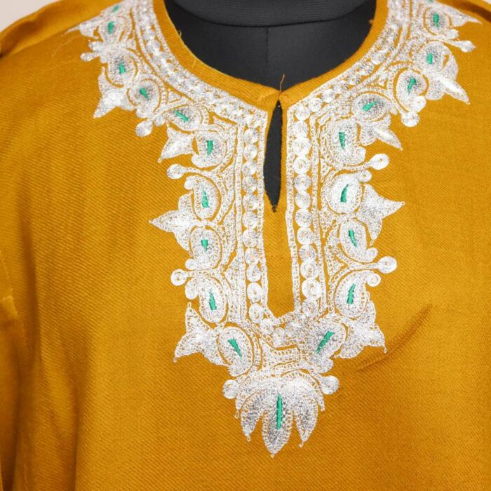 Mustard Yellow Raffal Pheran With Border Tilla - Image 4