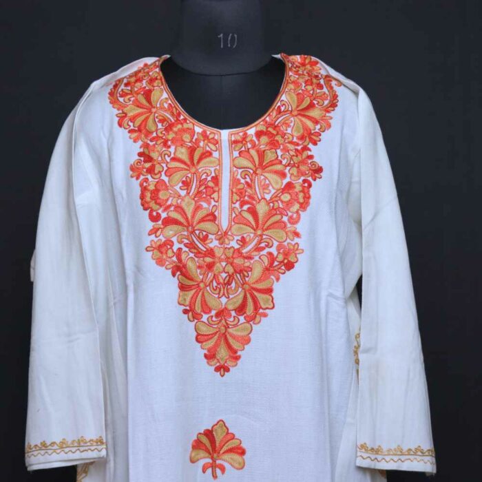 White Aftaab Cashmilon Kashmiri Pheran With Aari