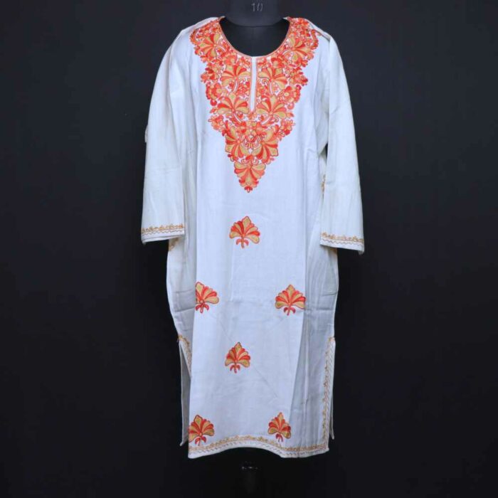 White Aftaab Cashmilon Kashmiri Pheran With Aari - Image 2