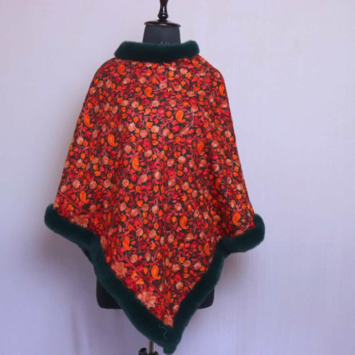 Green Kashmiri Poncho With All Over Ari Embroidery