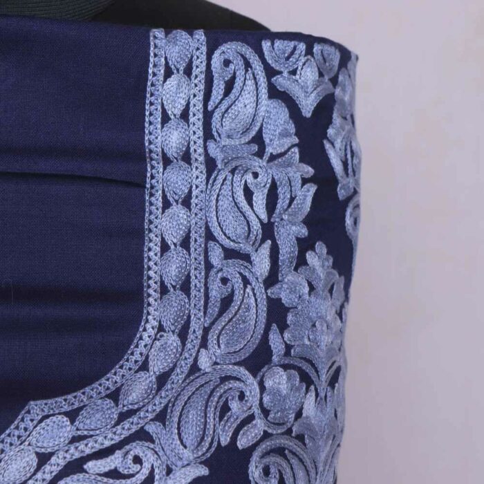 Navy Blue Posh Booti Kashmiri Woolen Suit With Aari Embroidery - Image 2
