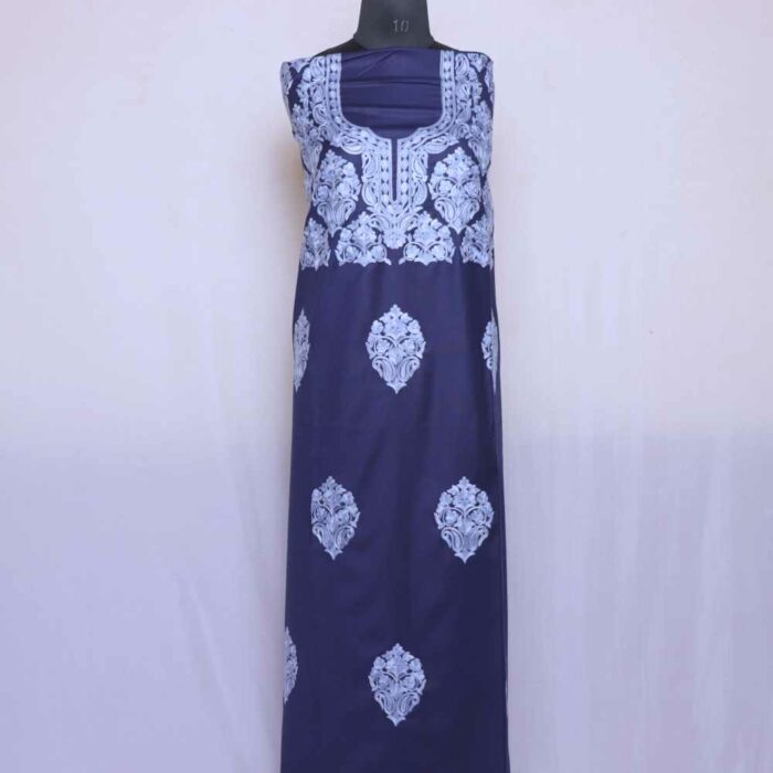 Navy Blue Posh Booti Kashmiri Woolen Suit With Aari Embroidery