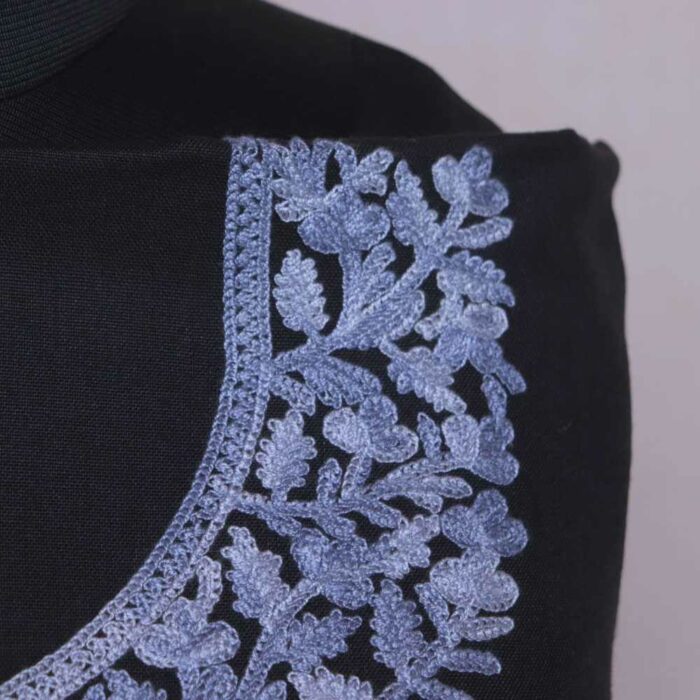 Black Badaami Kashmiri Woolen Suit With Aari Embroidery - Image 3