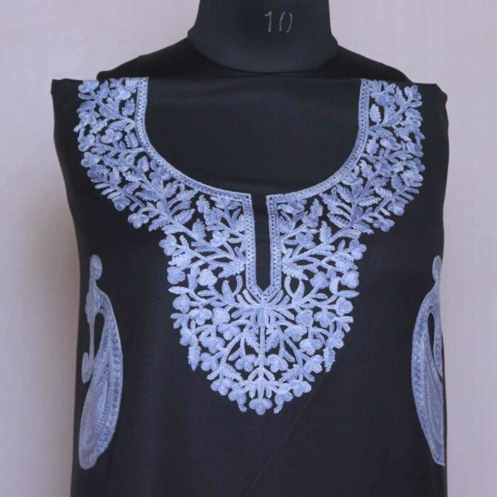 Black Badaami Kashmiri Woolen Suit With Aari Embroidery - Image 2