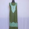 Mehandi green Kashmiri Woolen Suit With Neck and Daman Aari Embroidery