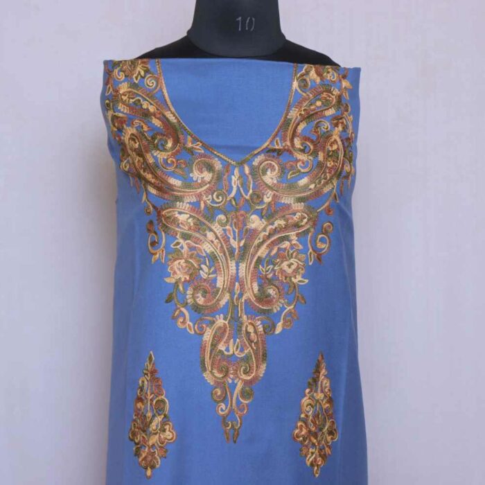 Blue Ze Kul Kashmiri Woolen Suit With Aari Embroidery - Image 2