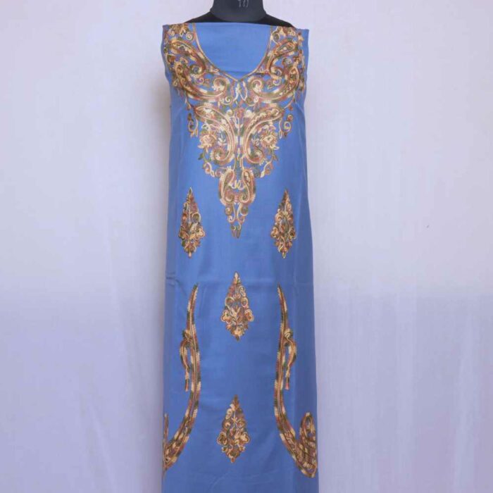 Blue Ze Kul Kashmiri Woolen Suit With Aari Embroidery