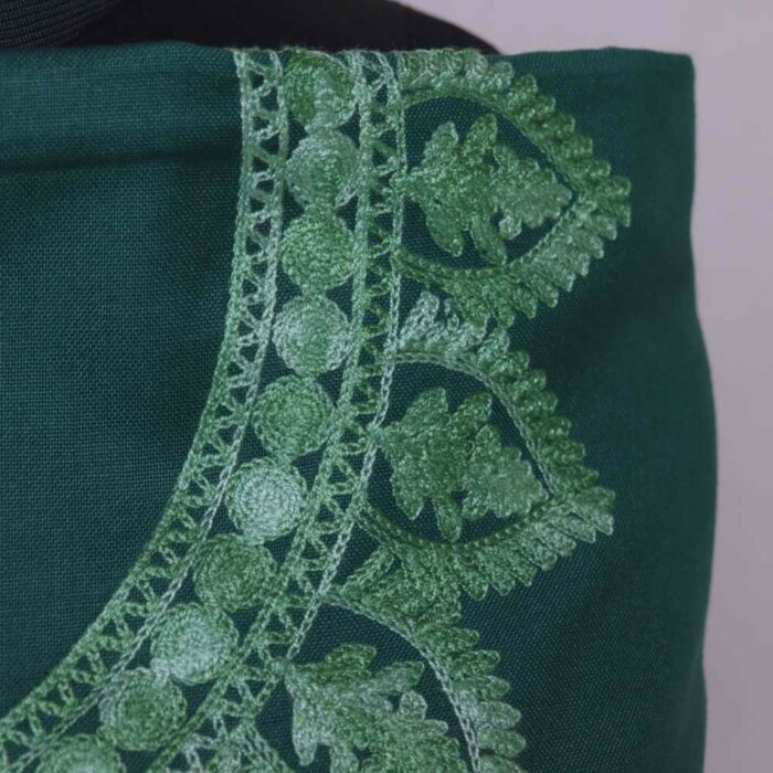 Green Kashmiri Woolen Suit With Neck and Daman Aari Embroidery - Image 3