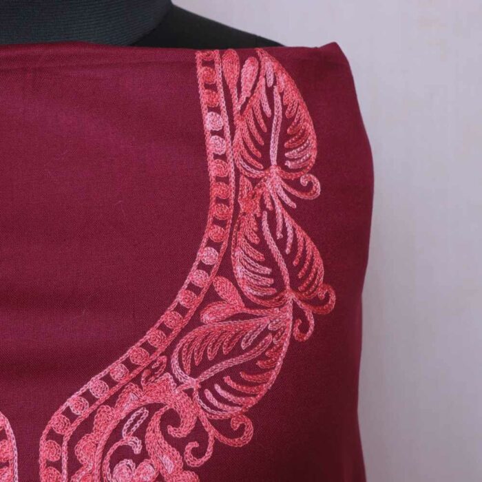 Maroon Booti Daman Kashmiri Woolen Spun Suit With Aari Embroidery - Image 3