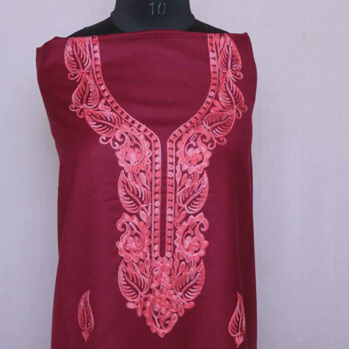 Maroon Booti Daman Kashmiri Woolen Spun Suit With Aari Embroidery - Image 2