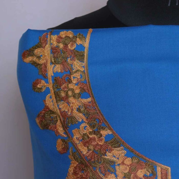 Blue Lidar Booti Daman Kashmiri Woolen Spun Suit With Aari Embroidery - Image 3