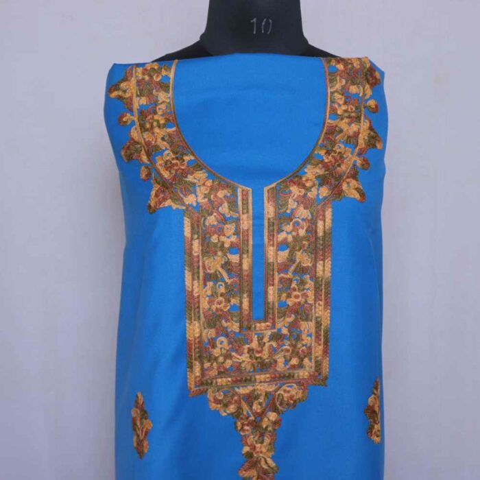 Blue Lidar Booti Daman Kashmiri Woolen Spun Suit With Aari Embroidery - Image 2