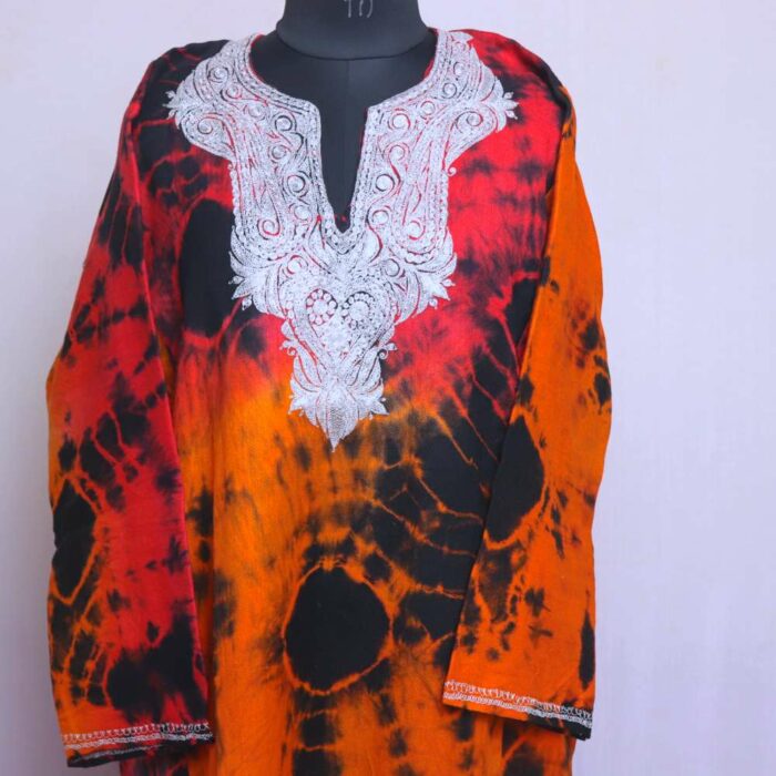 Rust Orange Tie-Dye Raffal Tilla Pheran
