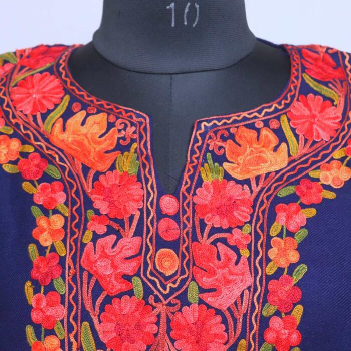 Blue Wozul Chinari Winter Kurta with Ari Embroidery - Image 3