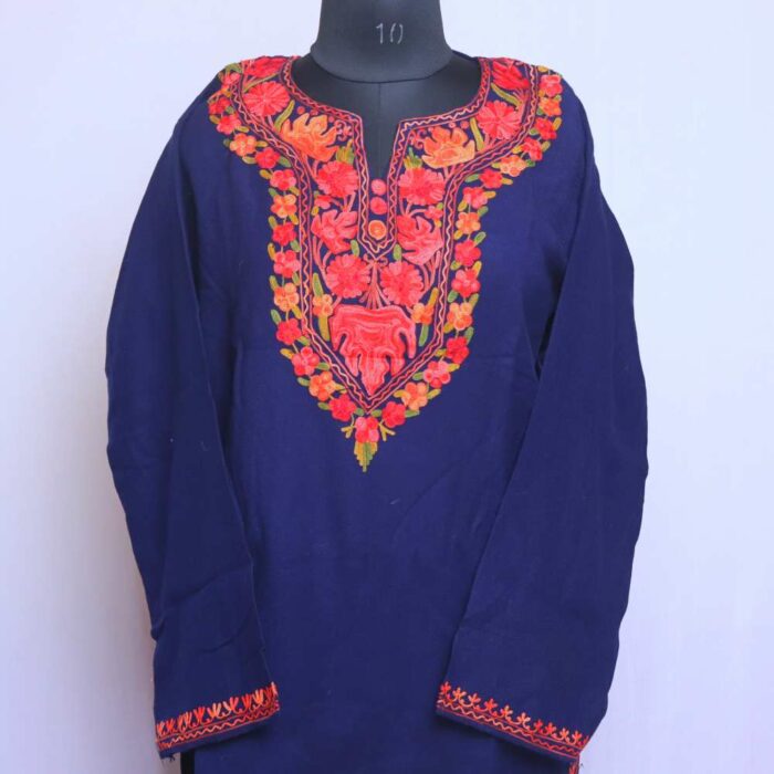 Blue Wozul Chinari Winter Kurta with Ari Embroidery - Image 2