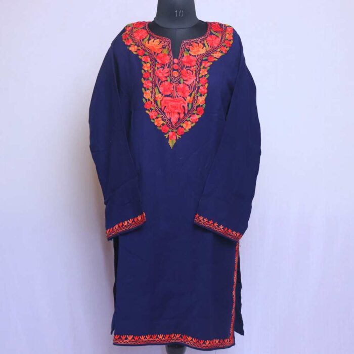 Blue Wozul Chinari Winter Kurta with Ari Embroidery
