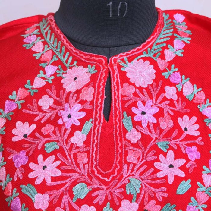 Red Poshbahar Winter Kurta with Ari Embroidery - Image 3