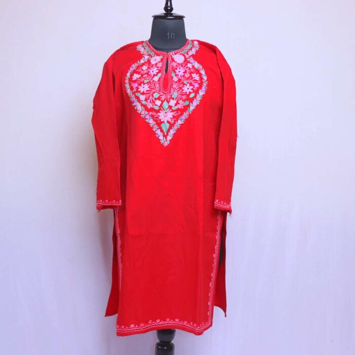 Red Poshbahar Winter Kurta with Ari Embroidery