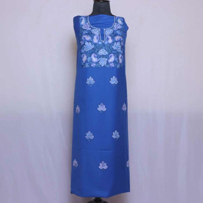 Blue Chinar booti Kashmiri Woolen Spun Suit With Aari Embroidery