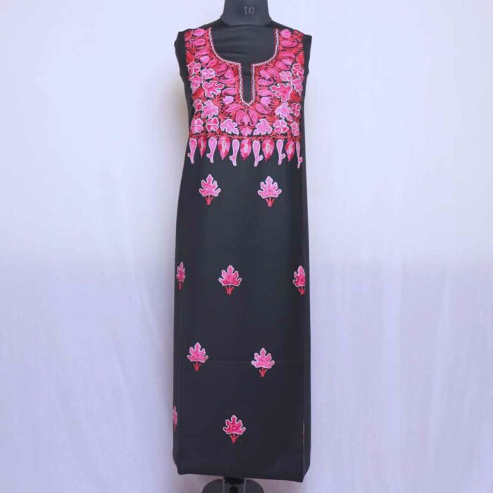 Black Chinari Booti Kashmiri Winter Spun Suit With Aari Work