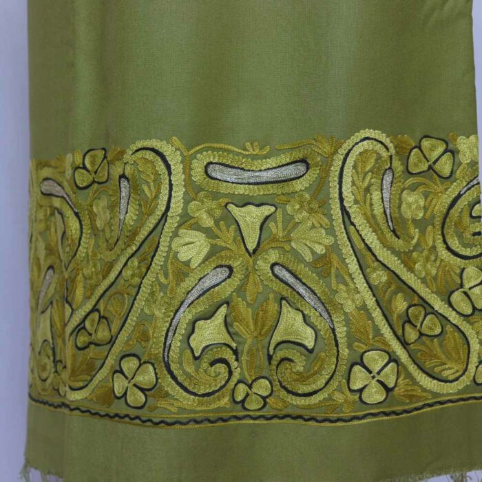Mehandi Green Badaami Daman Kashmiri Woolen Spun Suit With Aari Work - Image 2