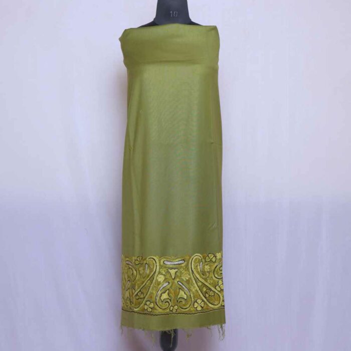 Mehandi Green Badaami Daman Kashmiri Woolen Spun Suit With Aari Work