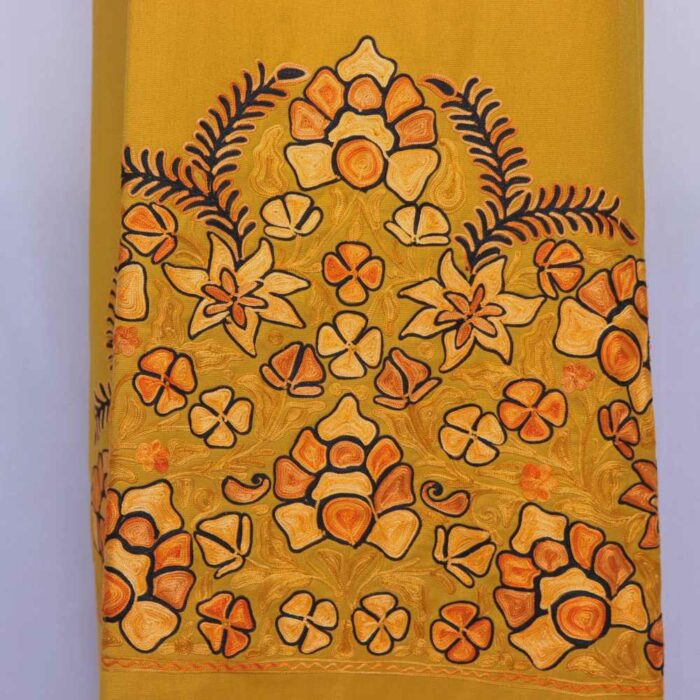 Yellow Kashmiri Woolen Suit With beautiful Aari Work - Image 2