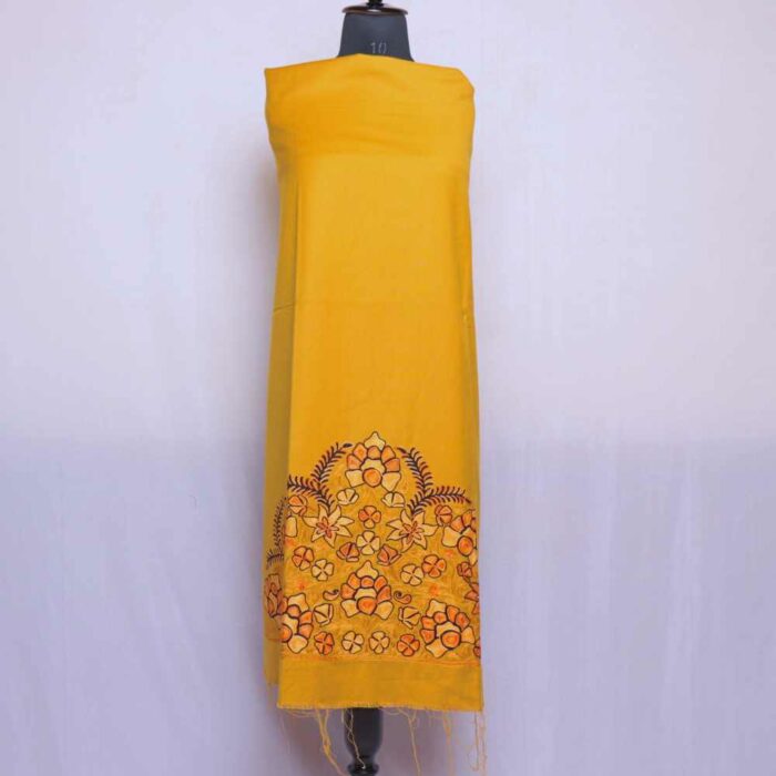 Yellow Kashmiri Woolen Suit With beautiful Aari Work