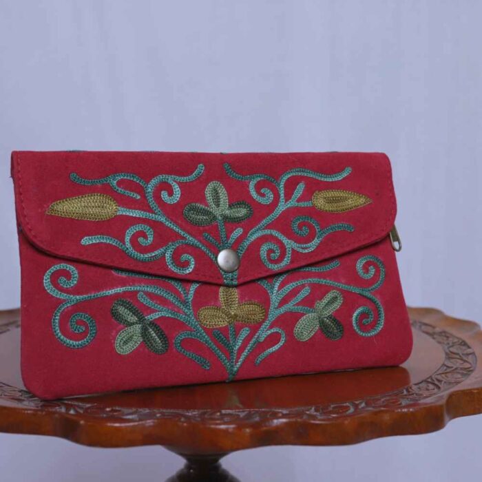 Maroon Tic Tac Aari Embroidery Wallet