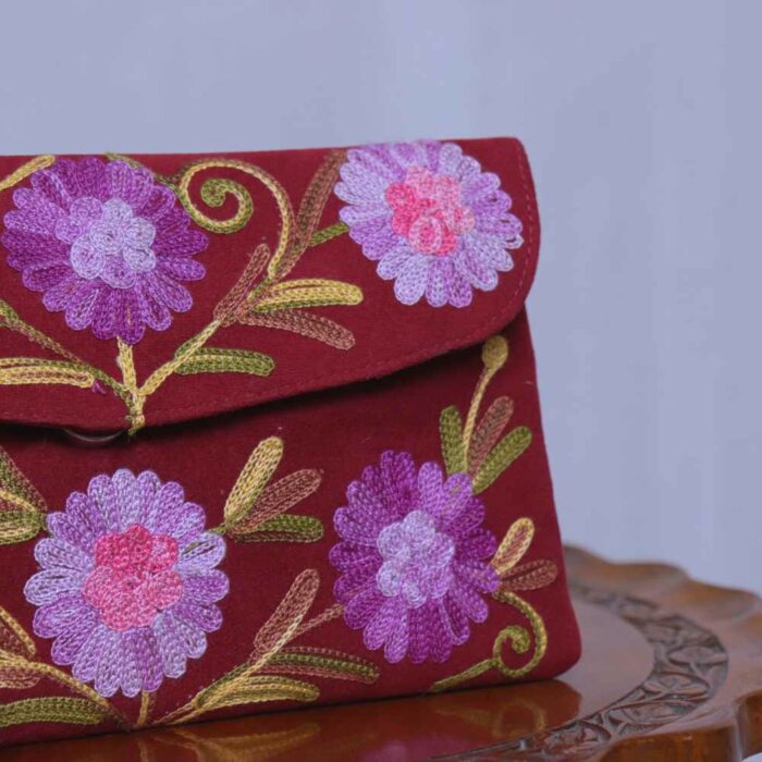 Maroon Purple Posh Tic Tac Aari Embroidery Wallet - Image 2