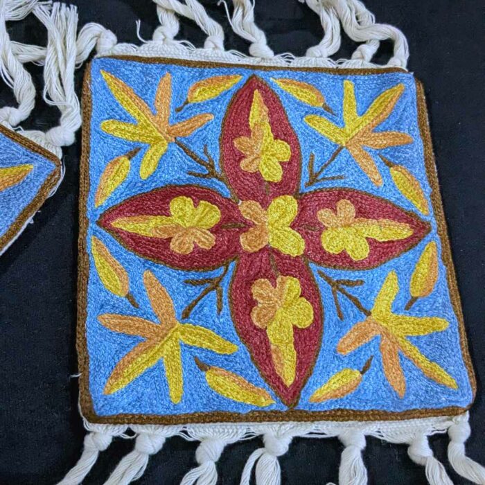 Set of 2 Blue Chainstitch Kashmiri Coasters - Image 3