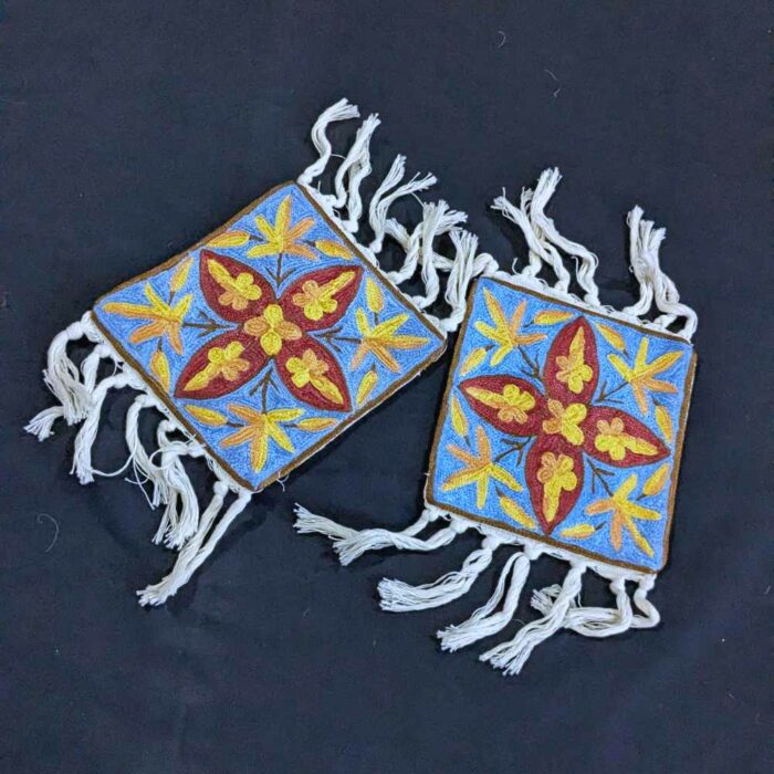 Set of 2 Blue Chainstitch Kashmiri Coasters - Image 2