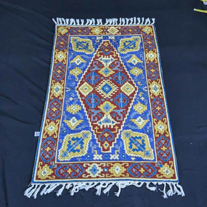 Abstract Pattern Kashmiri Rug 4x2.5 Chainstitch Hand-Embroidered
