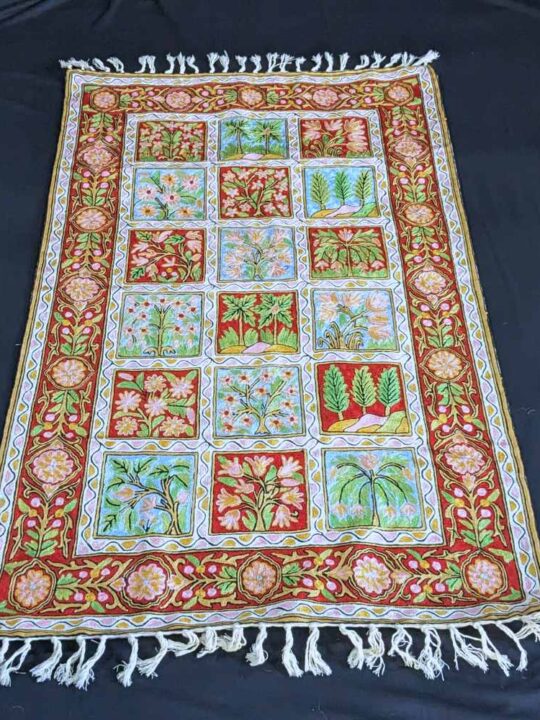 Hand-Embroidered 5x3 Trees Chainstitch Kashmiri Carpet/Rug