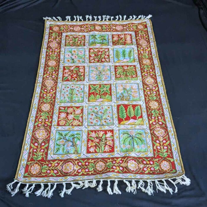 Hand-Embroidered 5x3 Trees Chainstitch Kashmiri Carpet/Rug