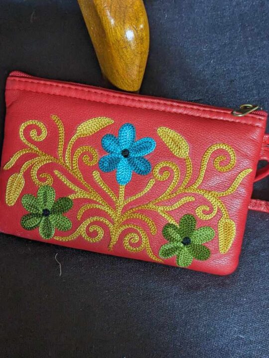 Red Kashmiri Aari Embroidery Leather Pouch