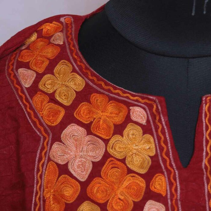 Maroon Star Crush Cotton Kashmiri Kurti with Ari Embroidery - Image 3