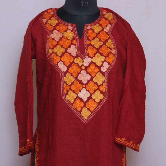 Maroon Star Crush Cotton Kashmiri Kurti with Ari Embroidery - Image 2