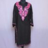 Black and Pink Crush Cotton Kashmiri Kurti with Ari Embroidery