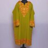 Mustard Green Poshbaagh Aftaab Kashmiri Raffal Pheran with Border Ari work