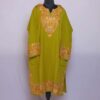 Mustard Green Light Poshbaagh Kashmiri Raffal Border work Ari Pheran