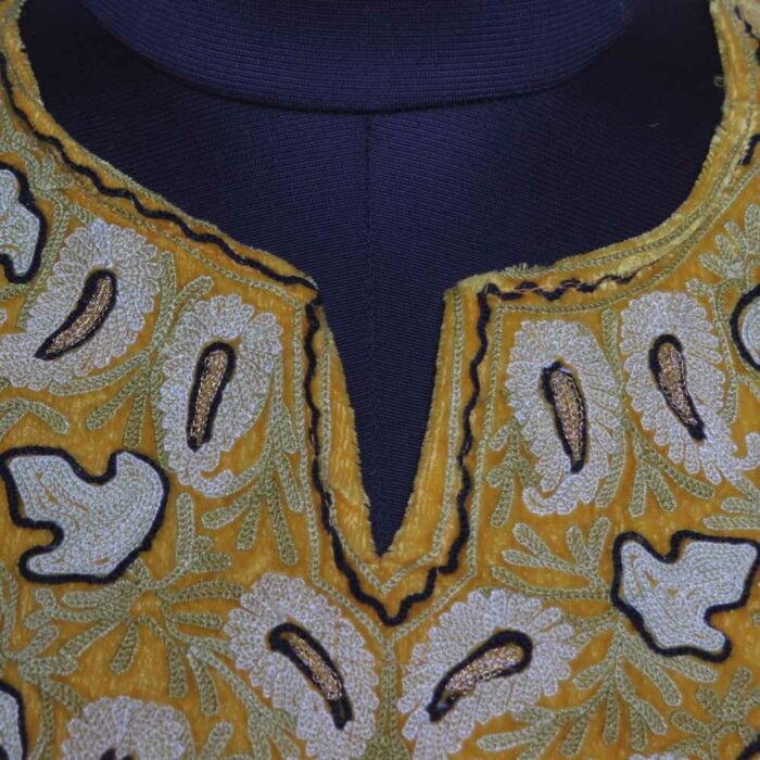 Yellow Badami Velvet Kashmiri Kurti with ari Embroidery - Image 3