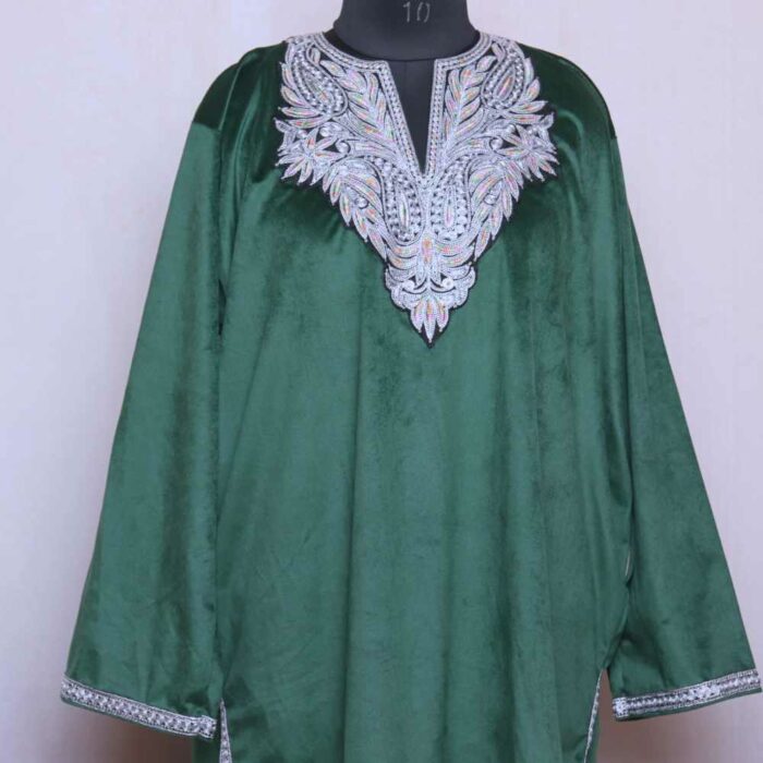 Bottle Green Velvet Phiran Co-ord Set with Tilla - Image 2