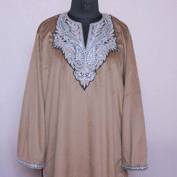 Light brown Velvet Phiran Co-ord Set with Tilla - Image 2