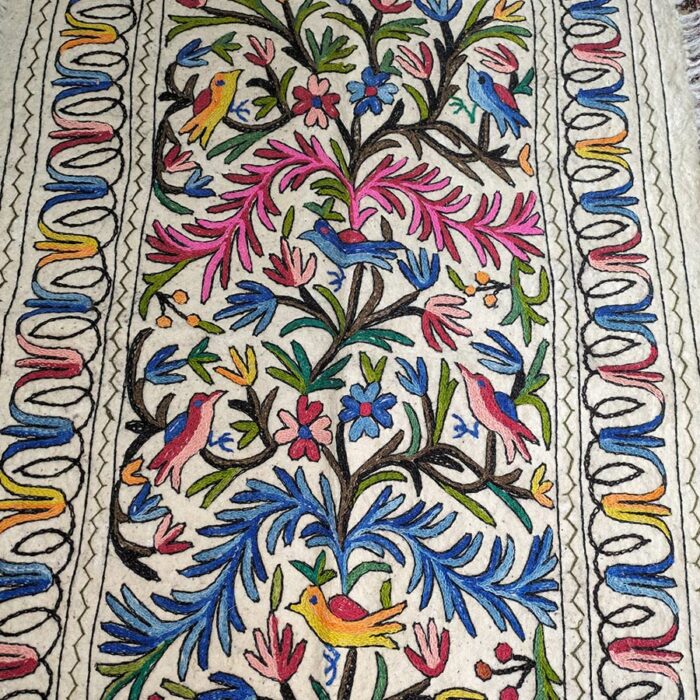 Flora Fauna Handmade Aari Embroidered Namda Rug 5.5×3.5 - Image 4