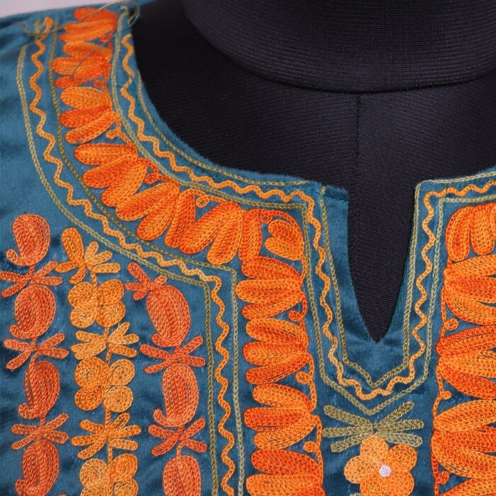 Crystal Teal Aari Velvet Pheran - Image 2