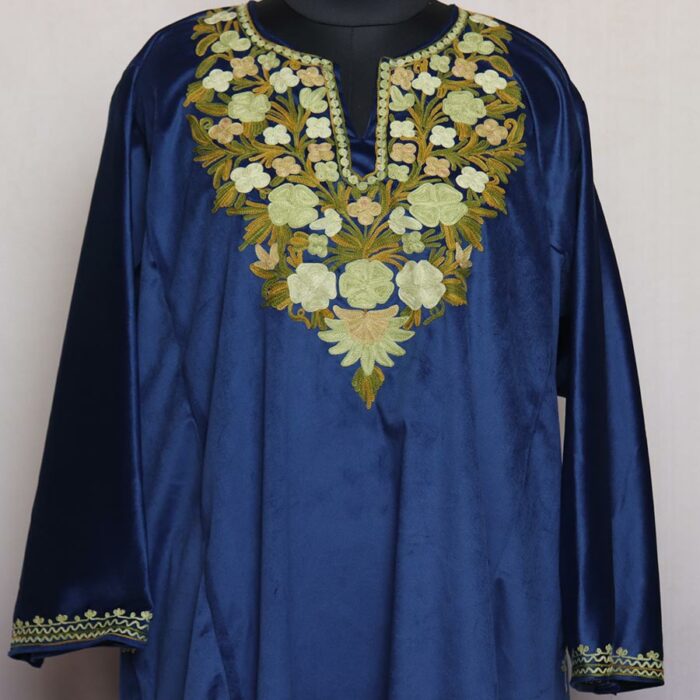 Navy Blue Aari Velvet Pheran