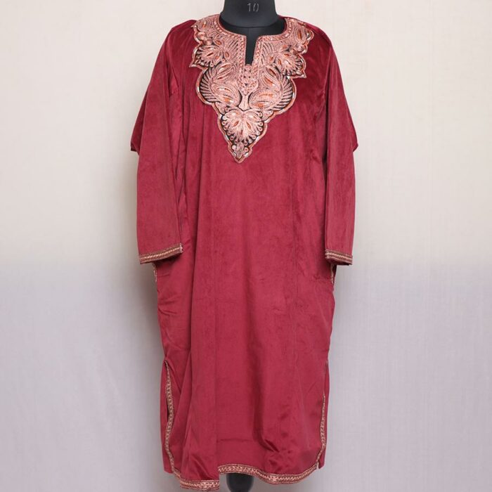 Maroon Mir Velvet Tilla Pheran - Image 2