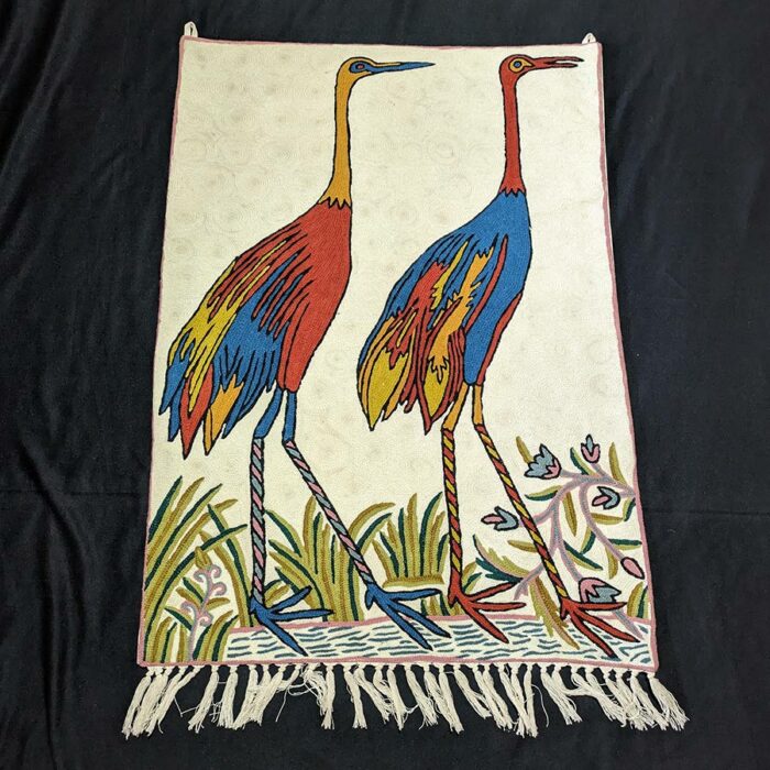 Beautiful Cranes 3x2 Hand Embroidered Wool Wall Hanging