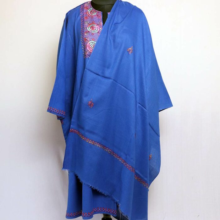 Blue Handwork Sozni Raffal Pheran with Stole - Image 4